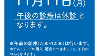 11月11日月曜の午後休診のお知らせ