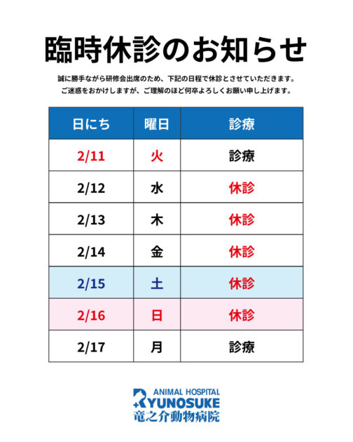 2025年2月の休診